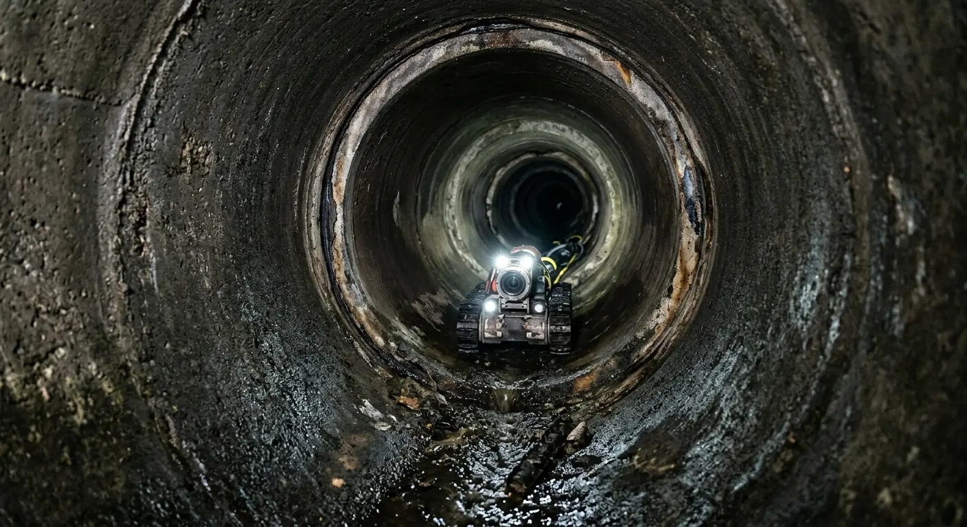 Robotic sewer camera inspecting pipe interior for Sewer Line Repair in Tisbury